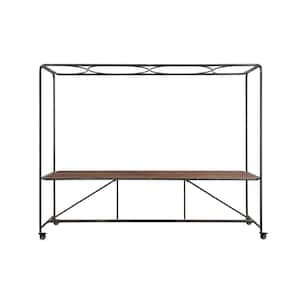111.37 in. Brown Rectangle Metal and Wood End Table with Trellis on Wheels