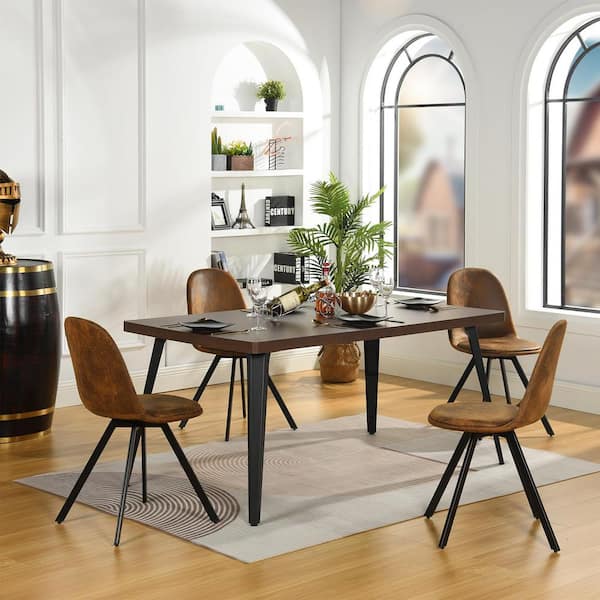 Stflower 5-Piece Modern Farmhouse Dining Set-Walnut Brown Table and Swivel Suede Chairs