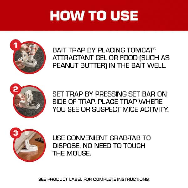 TOMCAT - Press 'N Set Mouse Trap, Plastic, Spring-Loaded Mouse Killer with Grab-Tab Pest Repellant Trap (2-Pack)