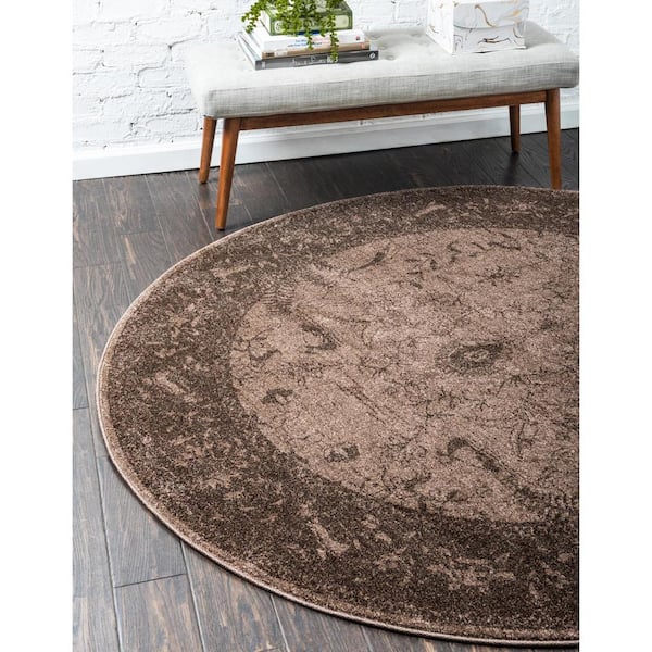 La Jolla Floral Light Brown 8' 0 x 8' 0 Round Rug