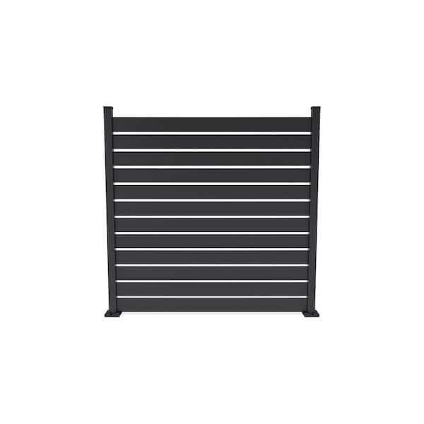 Aluminum Slat Fence 96 in. x 72 in. Black 1 in. Spacer between Each Slat