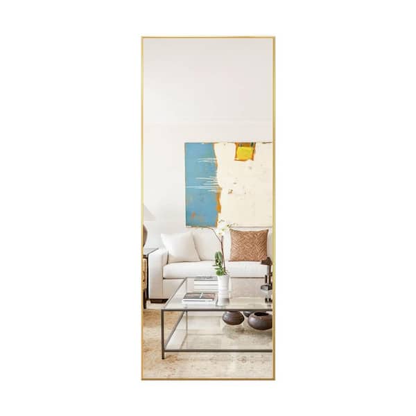 Modern Frame Gold 25 in. W x 64 in. H Rectangle Frame Melatl Full Length Body Dressing Mirror with Shatter-Proof Glass