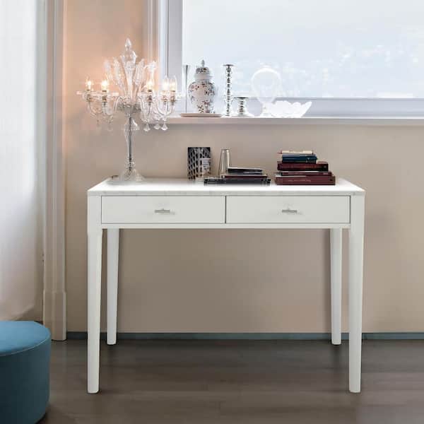 AndMakers Meno 36 in. White Standard Rectangle Marble Console Table with Drawers