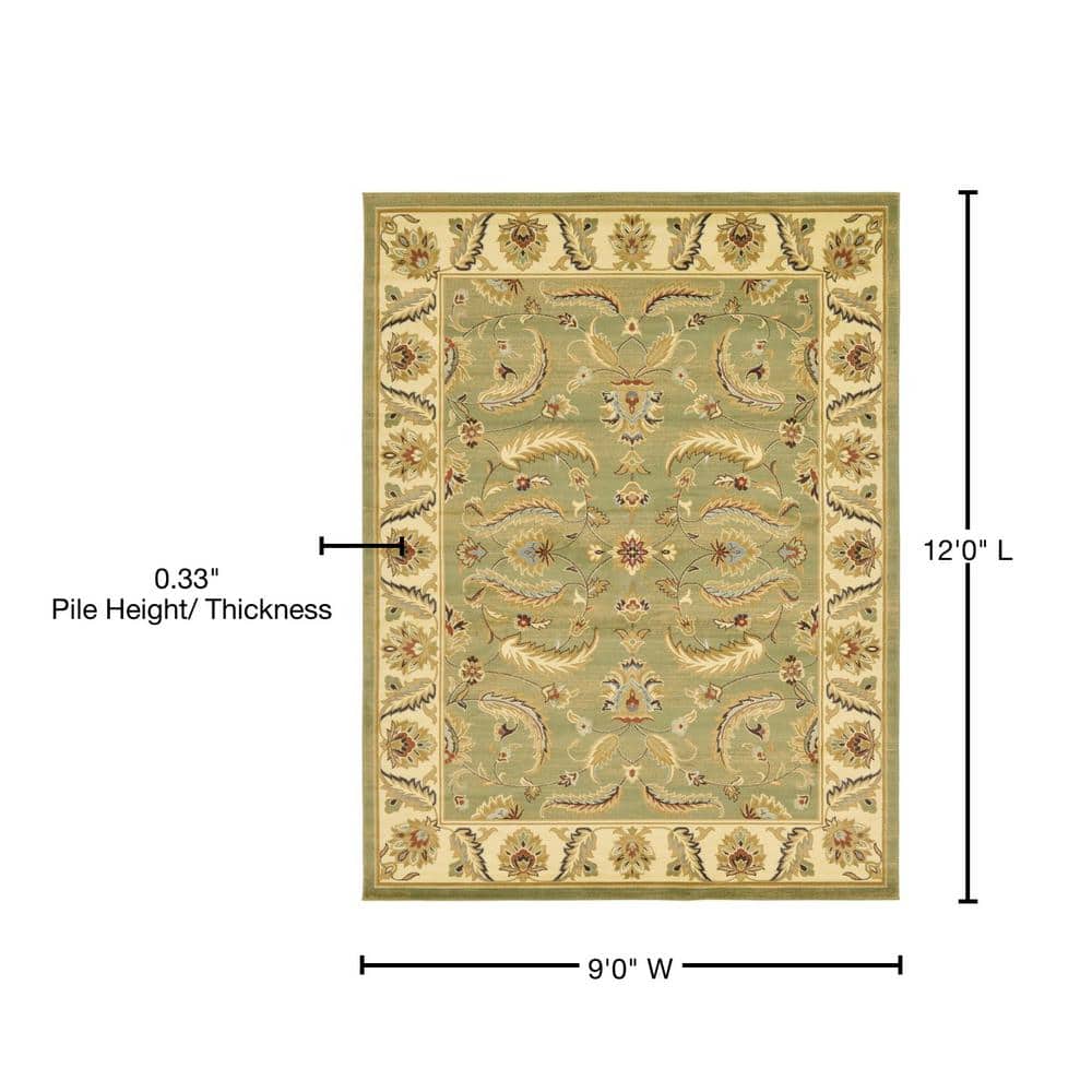 Green and Beige Rectangular Synthetic 9' x 12' Area Rug