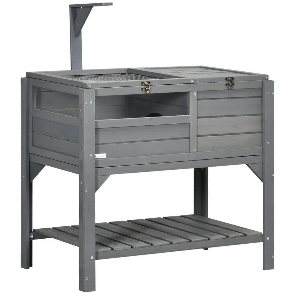 Dark Gray Wooden Tortoise Habitat with Shelf Storage
