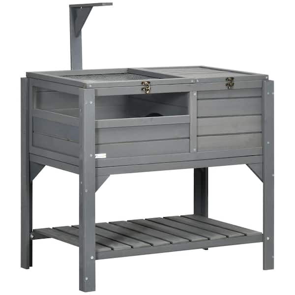 PawHut Tortoise Habitat with Shelf Storage, Light Support Frame, Gray