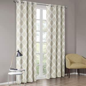 Kagen Taupe Printed Ikat Patio 50 in. W x 84 in. L Blackout Grommet Top Curtain