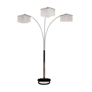 84 in. Silver 3 Light 1-Way (On/Off) Tree Floor Lamp for Bedroom with Crystal Square Shade