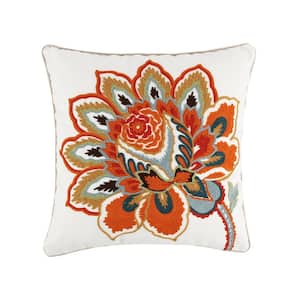 Eden Multicolored Flower Crewel Stitched 18 in. x 18 in. Throw Pillow