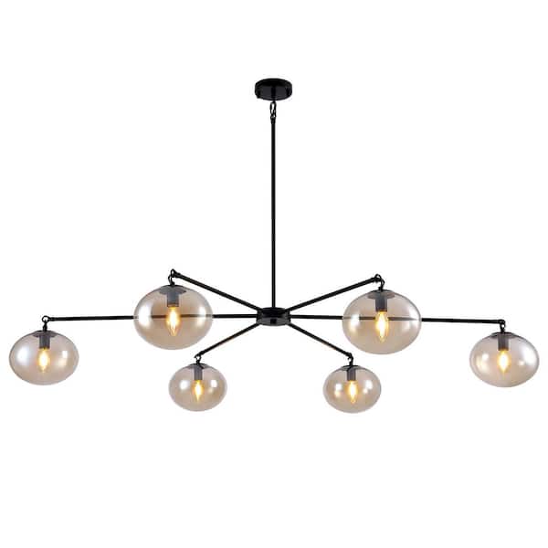 32 in. 7-Light Modern Gold copper color Dew Drop Molecule large Chandelier with Round Glass Shades