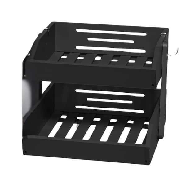 Anqtovp 2-Tier Fruit Bowl For Kitchen Counter with 2-Banana Hangers for Fruit and Vegetable Storage in Black