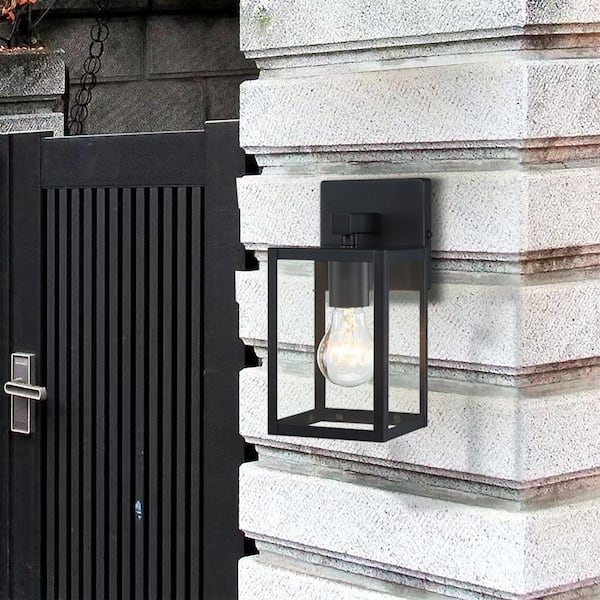 Martin 10 in. Black Outdoor Hardwired Wall Lantern Sconce with Clear Glass Shade and No Bulbs Included (2-Pack）