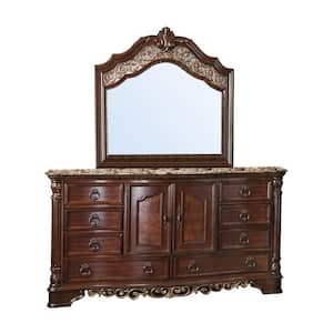 Menodora Dresser and Mirror in Brown Cherry Finish