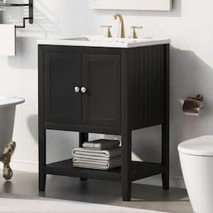 24 in. W x 18.3 in. D x 33.9 in. H Single Sink Freestanding Bath Vanity in Black with White Ceramic Sink