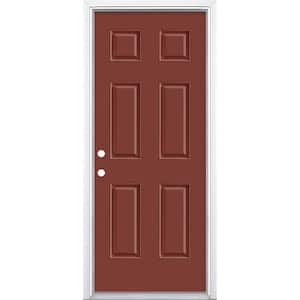 32 in. x 80 in. 6-Panel Red Bluff Right-Hand Inswing Painted Smooth Fiberglass Prehung Front Door with Brickmold