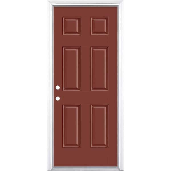 Masonite 32 in. x 80 in. 6-Panel Red Bluff Right-Hand Inswing Painted Smooth Fiberglass Prehung Front Door with Brickmold