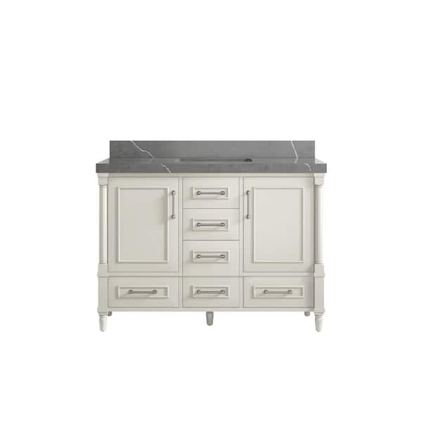 Willow Collections Hudson 48 in. Single Sink Freestanding Alabaster Bath Vanity with Piatra Gray Quartz Top Unassembled