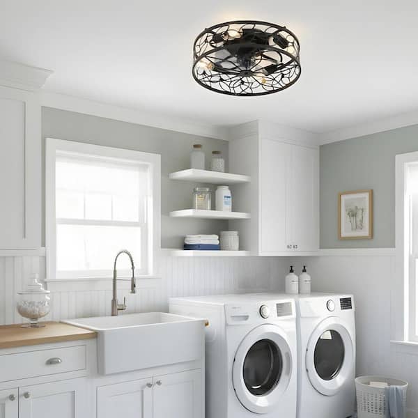 18.1 in. Indoor Black Retro Cage Ceiling Fan with Remote Control