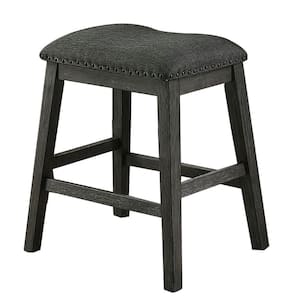 24 in. Gray Fabric Saddle Counter Stool with Nailhead Trim (Set of 2)
