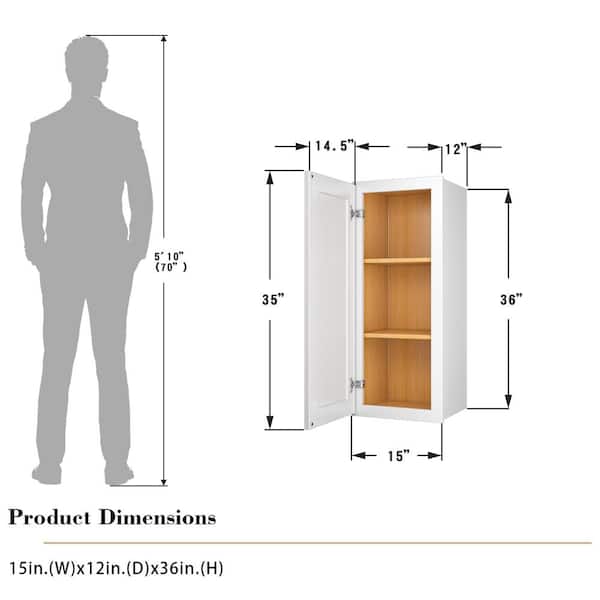 15 in. W x 12 in. D x 36 in. H Ready to Assemble Upper Kitchen Cabinet in White