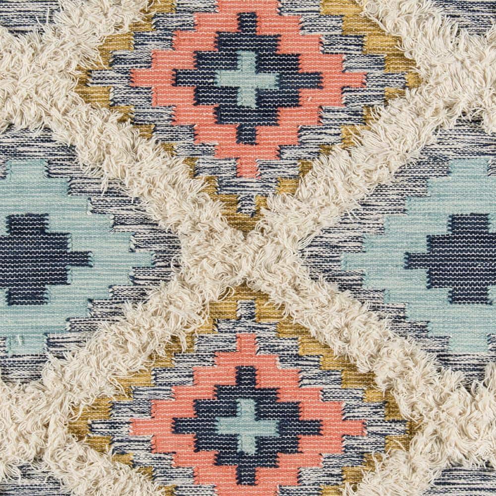 Handmade Blue Geometric Wool Rectangular Area Rug