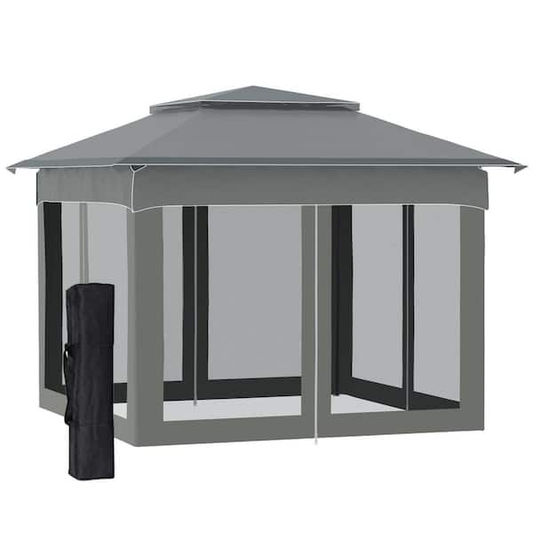 11 ft. x 11 ft. GREY Pop Up Canopy, Outdoor Patio Gazebo Shelter with Removable Zipper Netting, Instant Event Tent