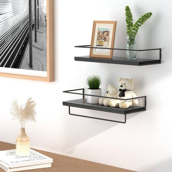 5.71 in. D x 15.7 in. W x 2.28 in. H Black Floating Shelves