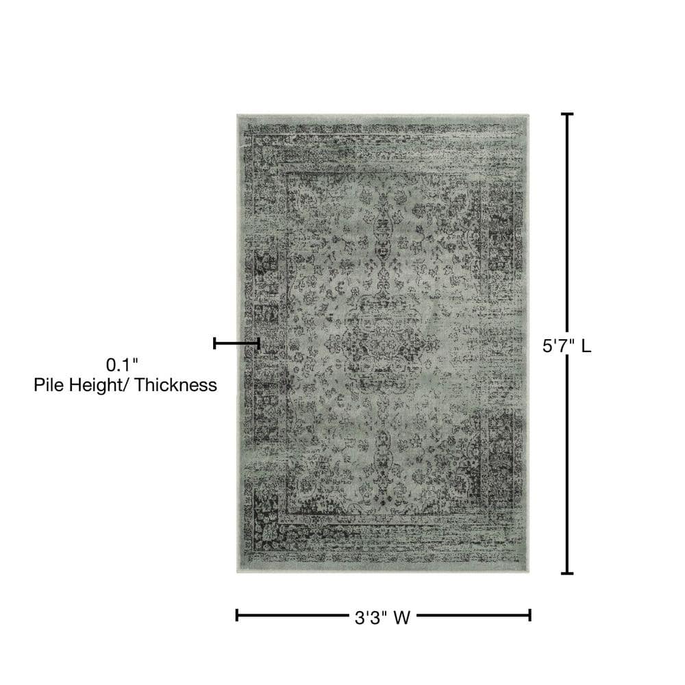 Hand-Knotted Spruce Wool and Silk 5' x 7' Rectangular Rug