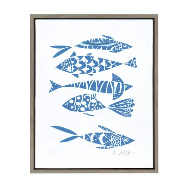 Kate and Laurel Sylvie "Fishes Blue" by Giuliana Lazzerini Framed Canvas Wall Art