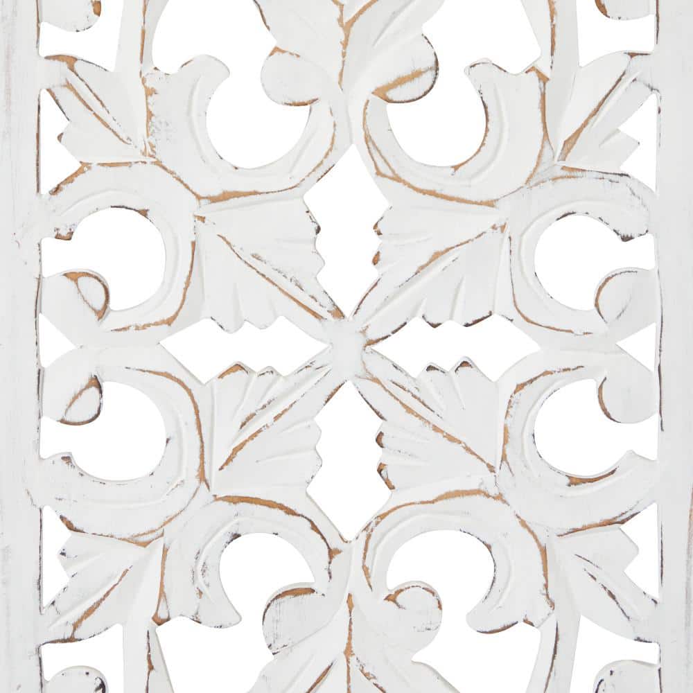 White Distressed Wood Carved Floral Wall Panels Set of 3