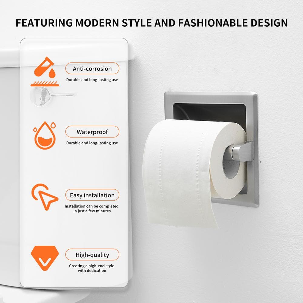 Brushed Nickel Recessed Wall-Mounted Toilet Paper Holder