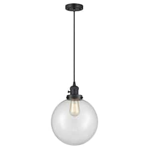 Beacon 60-Watt 1-Light Matte Black Standard Mini Pendant Light with Clear Glass Shade, No Bulbs Included