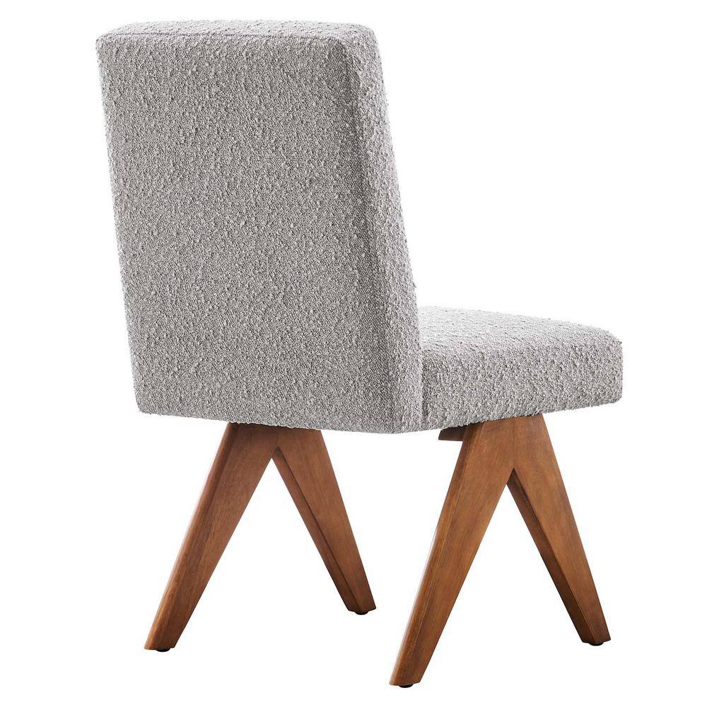 Light Gray Boucle Upholstered Side Chair with Wood Legs