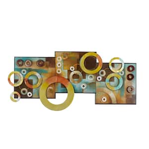 36 in. x  17 in. Wood Multi Colored Geometric Wall Decor with Overlapping Circle Cutouts