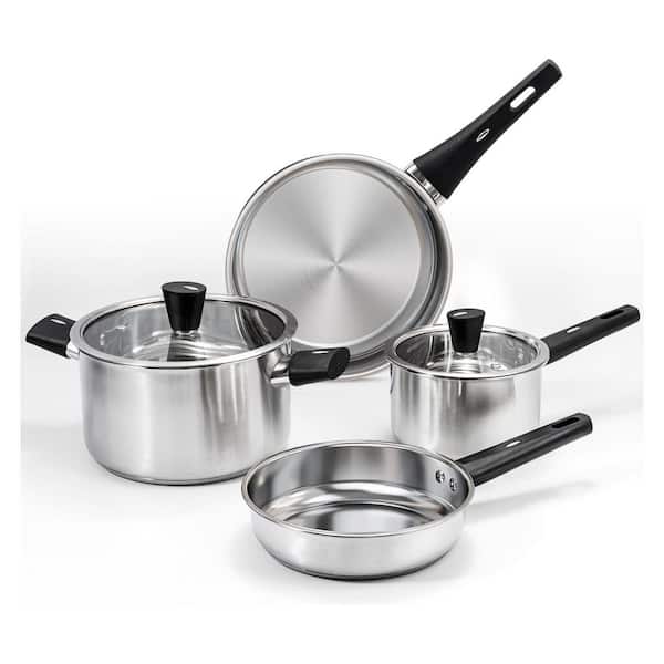 14-Piece Stainless Steel Cookware Set Silver Tri-Ply Stay-Cool Handle Induction Dishwasher Safe Pots and Pans