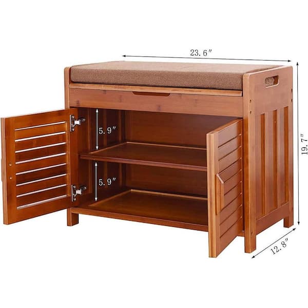 Shoe Storage Cabinet with Cushioned Bench and 2 Tier Shelves, Entryway Organizer with Hidden Storage Top