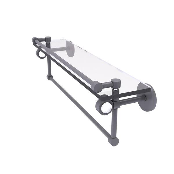 Allied Brass Clearview 22 in. W x 6.7 in. H x 5.8 D Glass Rectangular Shelf in Matte Gray with Gallery Rail and Towel Bar