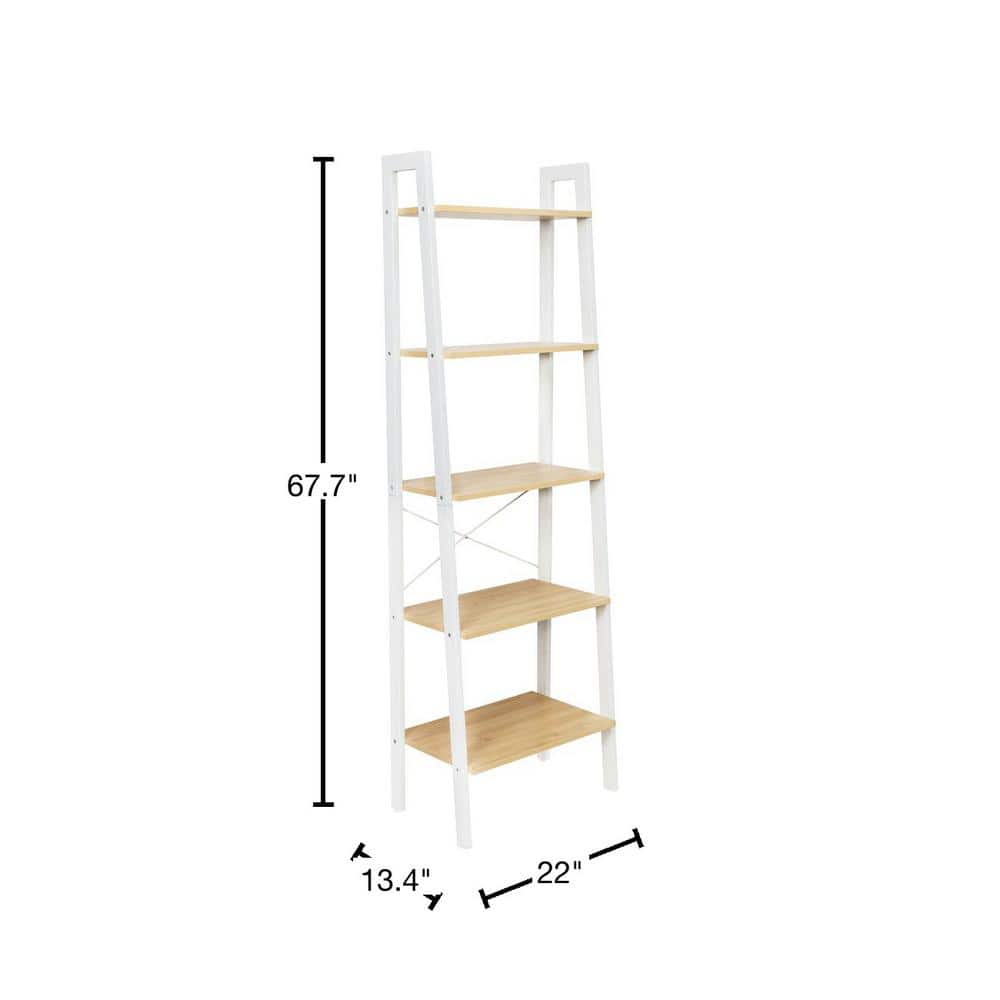 Adjustable White Wood and Metal A-Frame Ladder Shelf