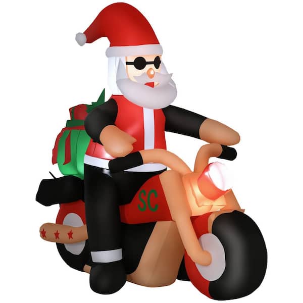 5. 5ft. Outdoor Christmas Inflatable Christmas Decoration Santa Claus Riding A Motorcycle with Toy Bag for Lawns Gardens