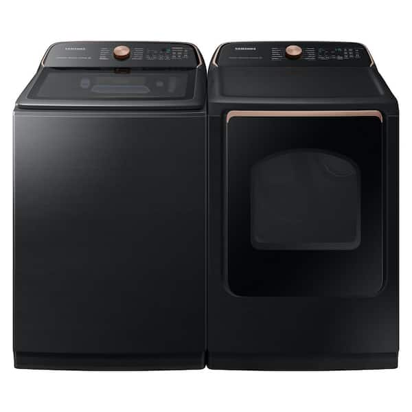 Samsung 5 5 Cu Ft Smart High Efficiency Top Load Washer With Impeller And Auto Dispense System In Brushed Black Energy Star Wa55a7700av The Home Depot