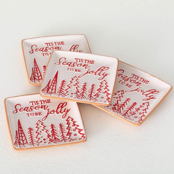 5 in. tis The Season Christmas Snack Plates (Set of 4), Red and White