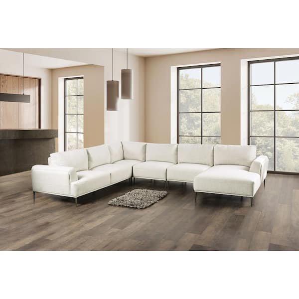 Furniture of America Orlandi 147 in. Flared Arm 1-Piece Chenille J-Shaped Sectional Sofa in Beige With Extendable Backrest