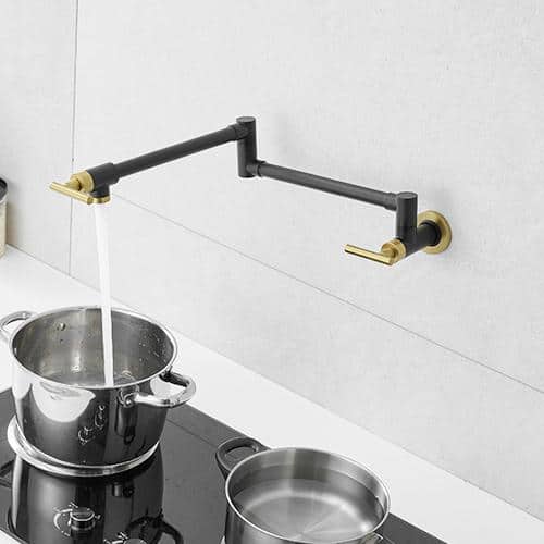 Black and Gold Wall Mounted Double Handle Pot Filler Faucet
