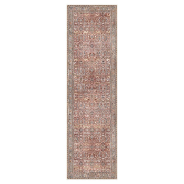 Bakhita Machine Washable Red/Blue 2 ft. x 10 ft. Floral Indoor Area Rug