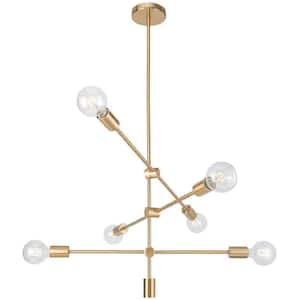 6-Light Gold Cluster Chandelier for Kitchen Bedroom with No Bulbs Included