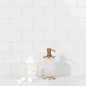 Contempo Bright White 3 in. x 6 in. x 8 mm Polished Glass Subway Floor and Wall Tile (32 pieces 4 sq.ft./Box)