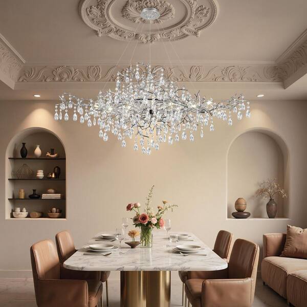 Ltemziiy 12-Light Luxury Crystal Silver Tree Branch Chandelier for