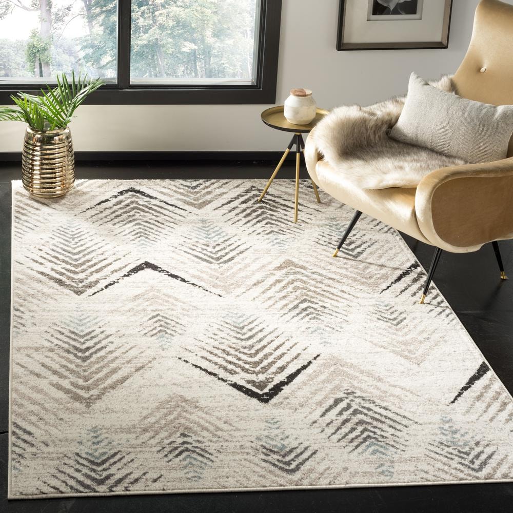 Geometric Tribal Cream & Beige Synthetic Area Rug, 3' x 5'
