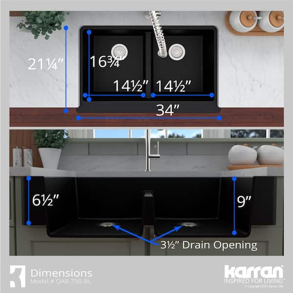 Karran Retrofit Farmhouse Apron Front Quartz Composite 34 in. Double Bowl Kitchen  Sink in Grey QAR-750-GR - The Home Depot