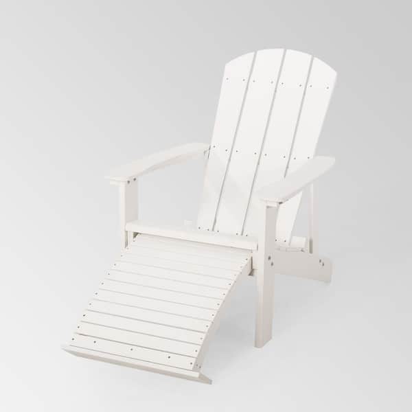 TIRAMISUBEST White Outdoor Classic Wood Adirondack Chair with Retractable Ottoman